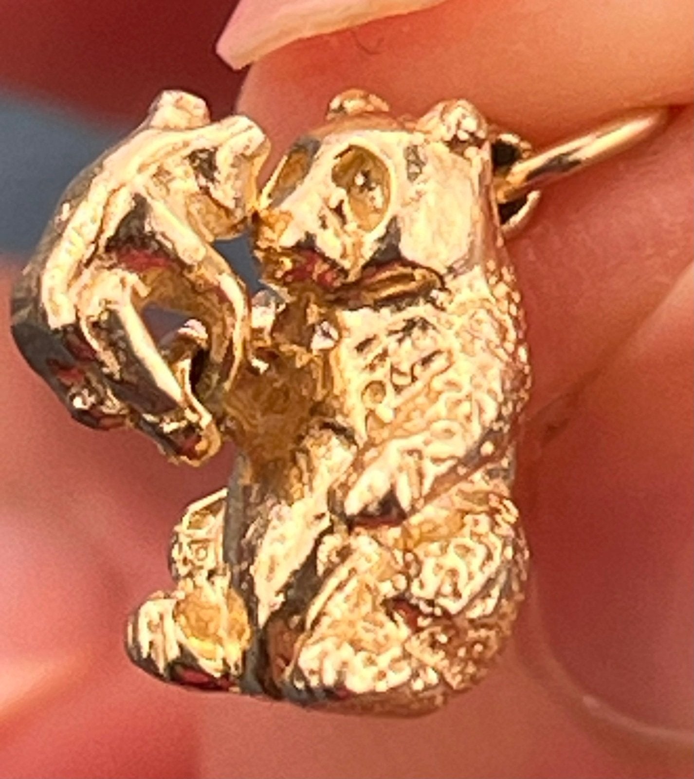 14k Gold Panda Bear Mama Swings Baby Charm Pendant. Kinetic *Video*