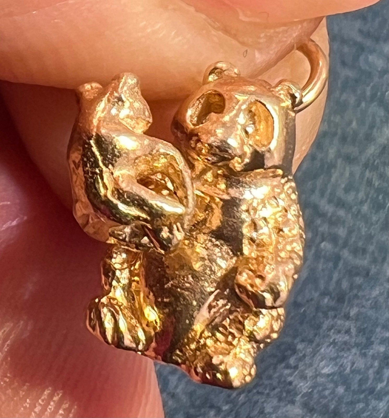 14k Gold Panda Bear Mama Swings Baby Charm Pendant. Kinetic *Video*