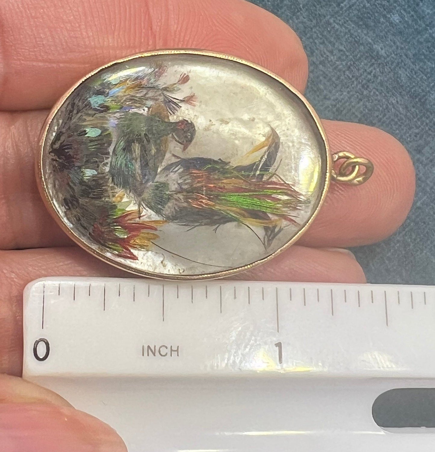 14k Gold Pearl MOP Opalescent Antique Bird Collage Pendant *Video*