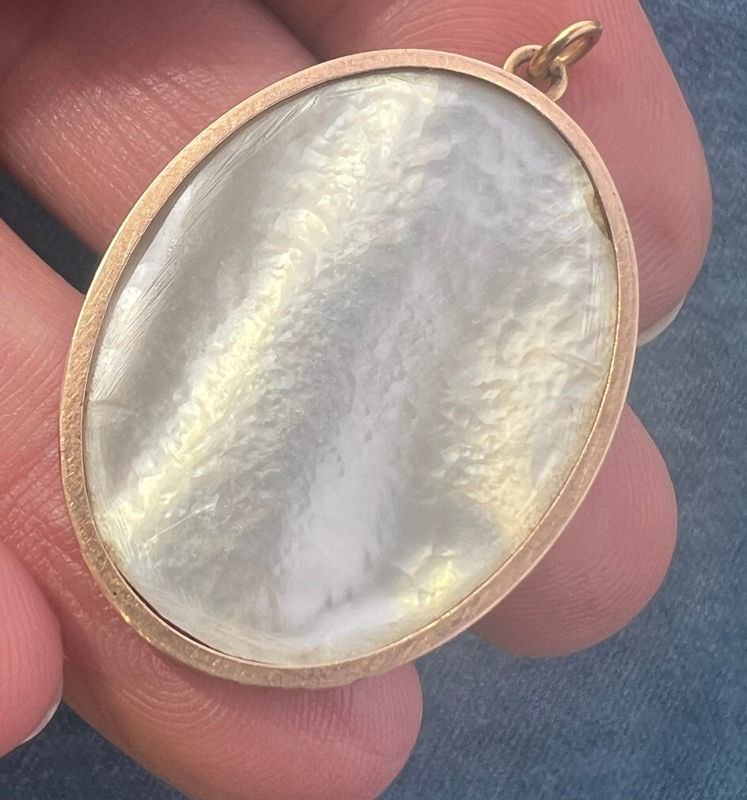14k Gold Pearl MOP Opalescent Antique Bird Collage Pendant *Video*