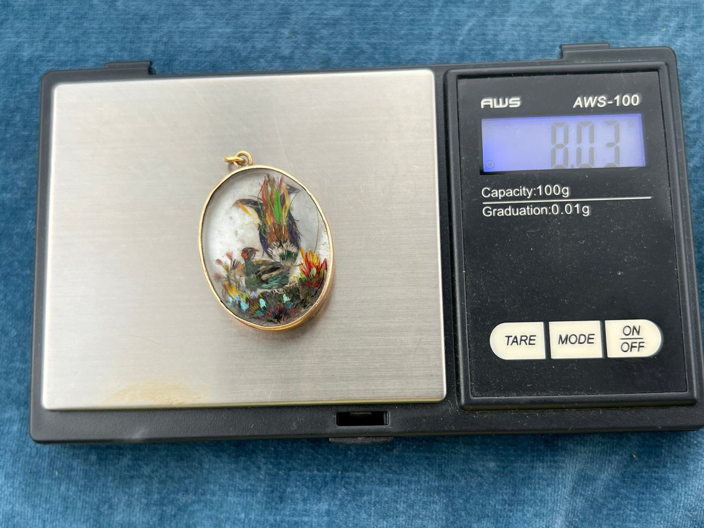 14k Gold Pearl MOP Opalescent Antique Bird Collage Pendant *Video*