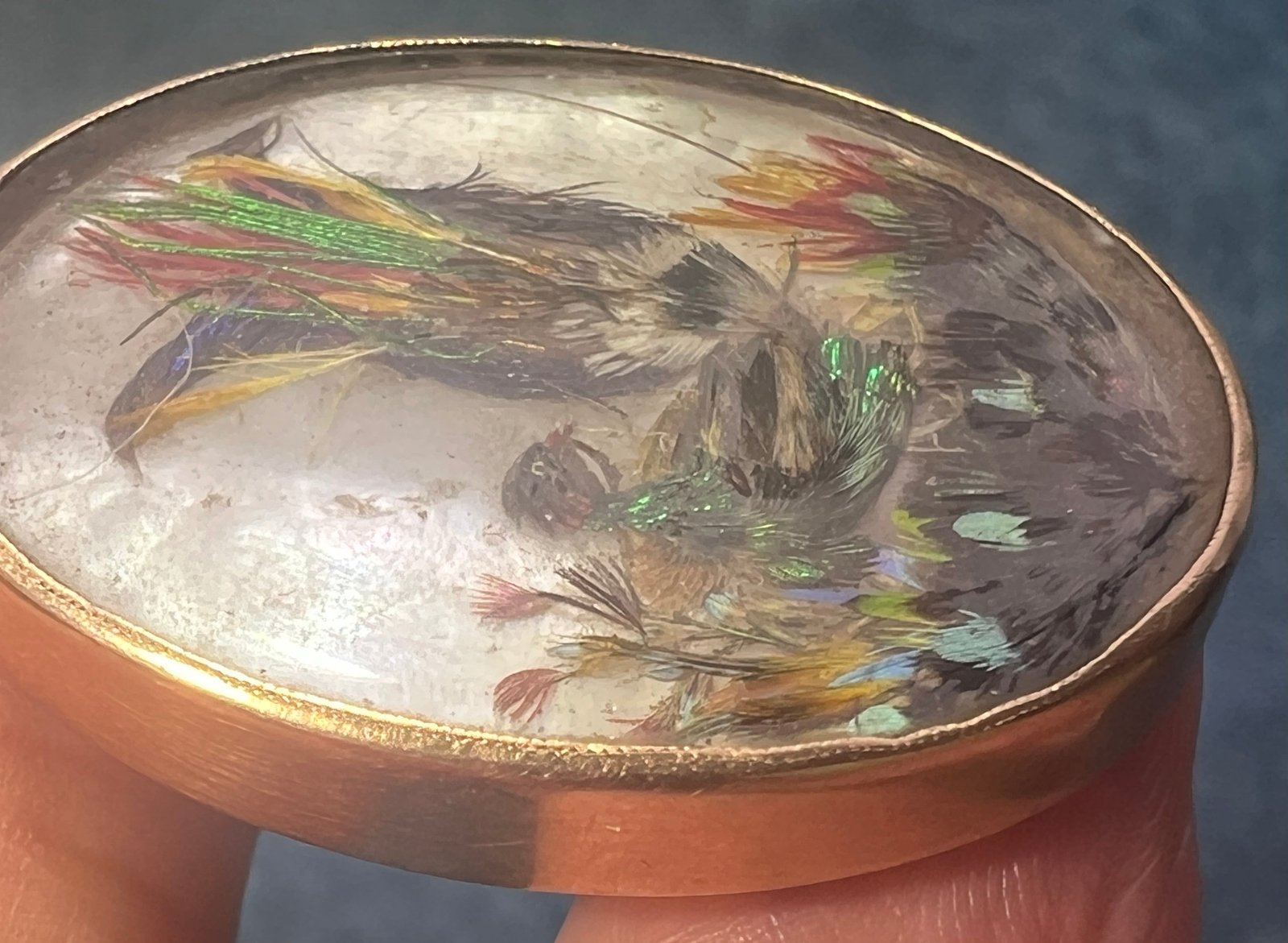 14k Gold Pearl MOP Opalescent Antique Bird Collage Pendant *Video*