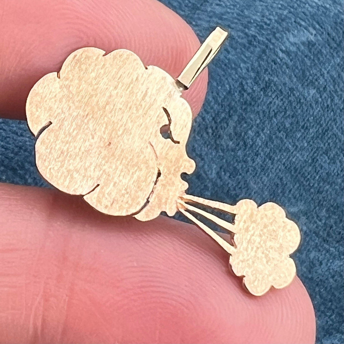 14k Gold Pendant Wind God Blowing the Clouds. Man in the Moon OOAK