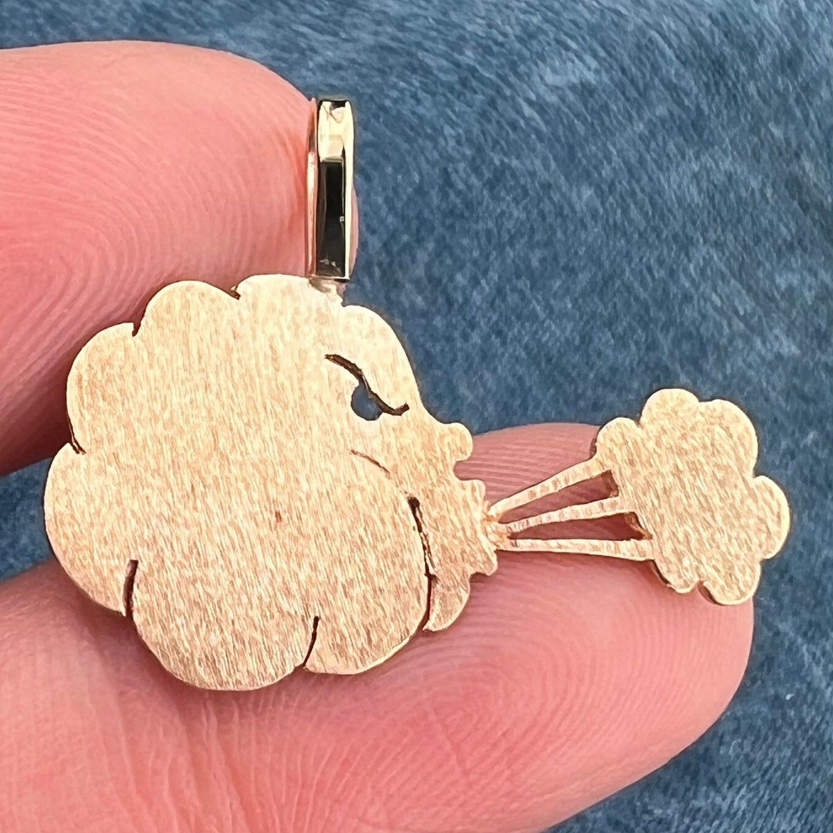 14k Gold Pendant Wind God Blowing the Clouds. Man in the Moon OOAK