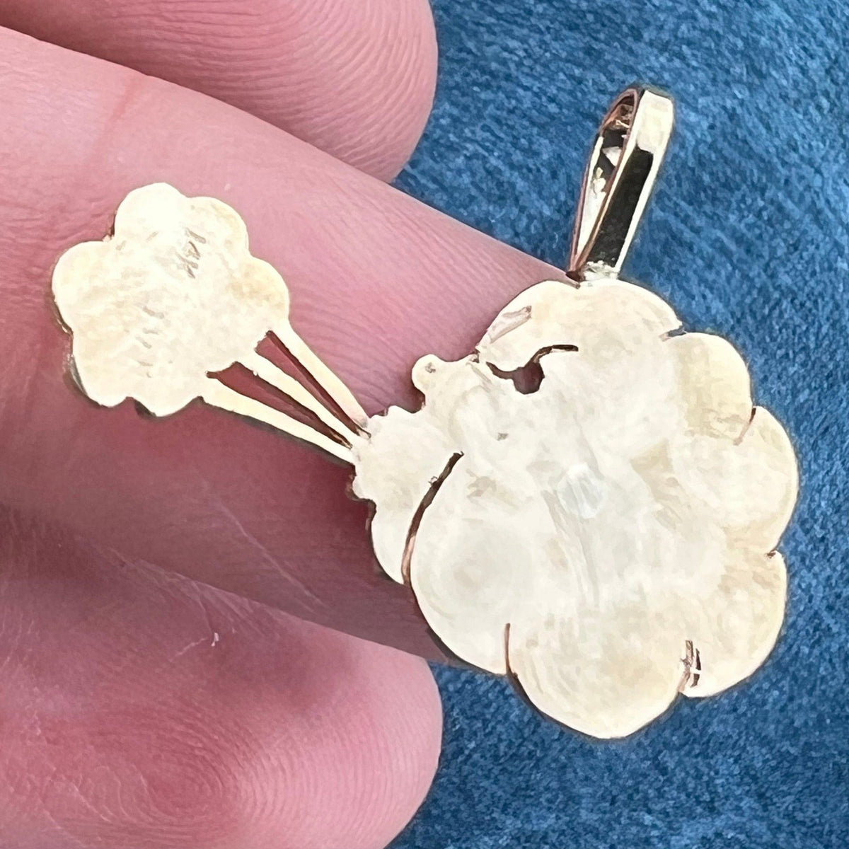 14k Gold Pendant Wind God Blowing the Clouds. Man in the Moon OOAK