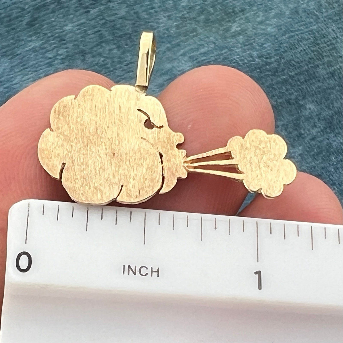 14k Gold Pendant Wind God Blowing the Clouds. Man in the Moon OOAK