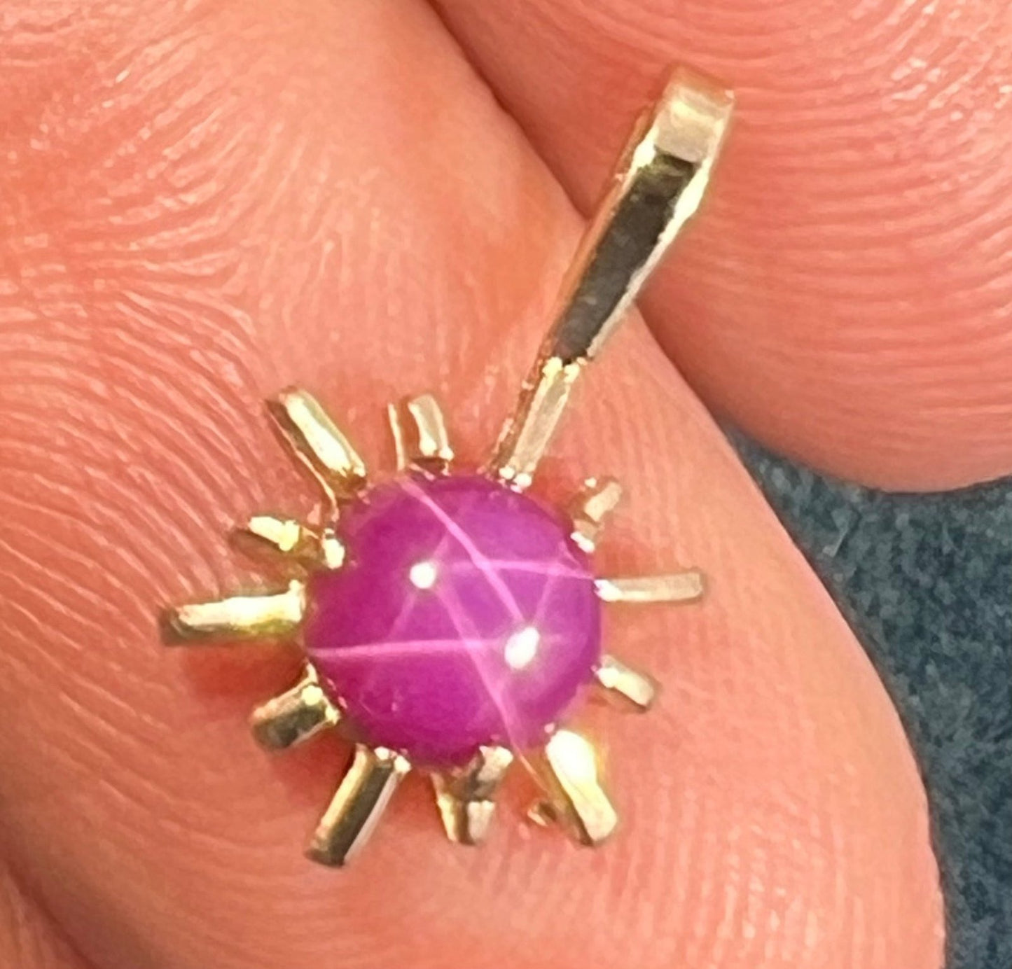 14k Gold Pink Lindy Star Ruby Starburst Pendant. MCM Modern *Video*