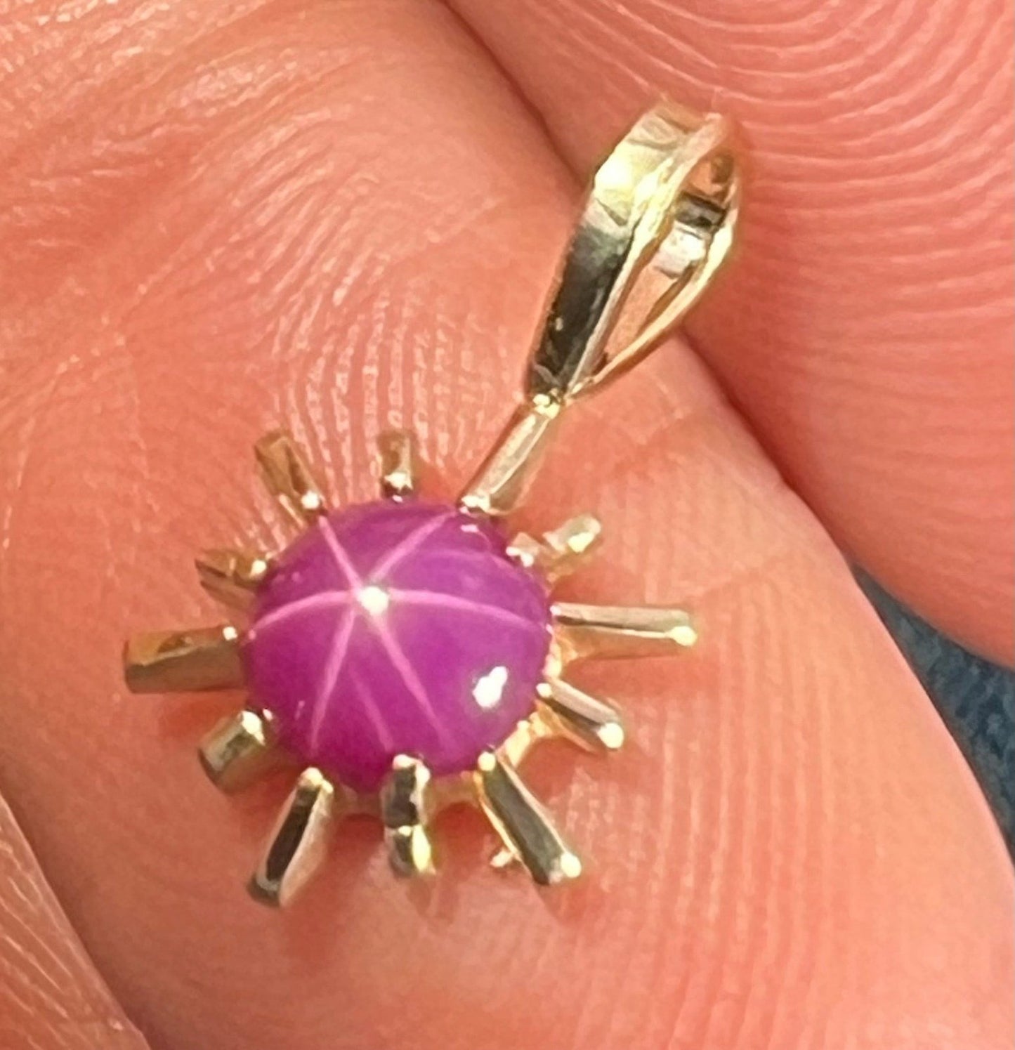 14k Gold Pink Lindy Star Ruby Starburst Pendant. MCM Modern *Video*