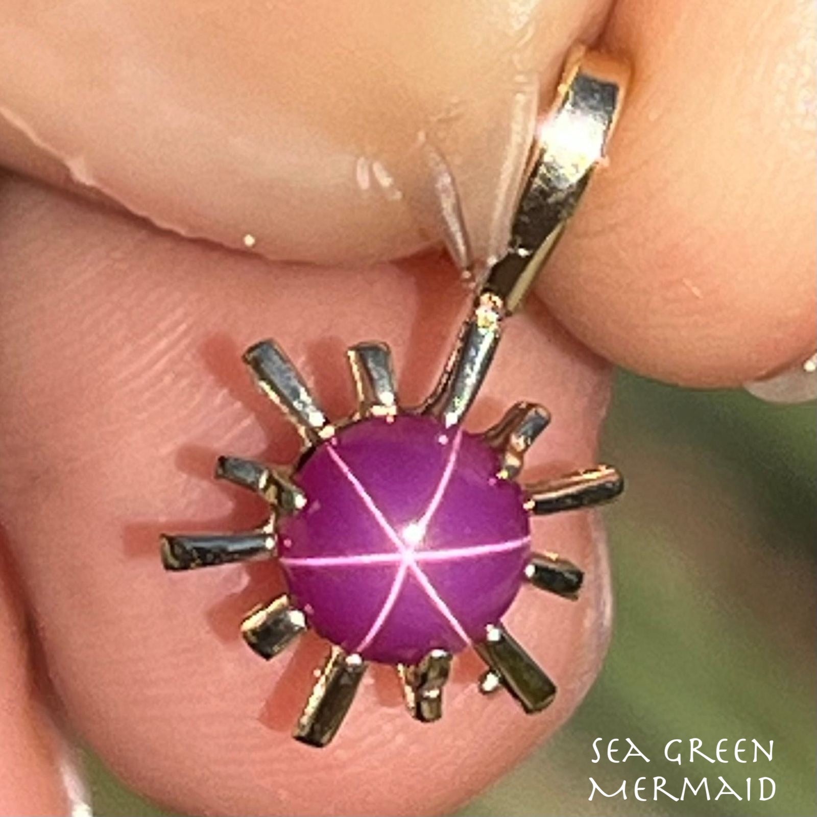 14k Gold Pink Lindy Star Ruby Starburst Pendant. MCM Modern *Video*