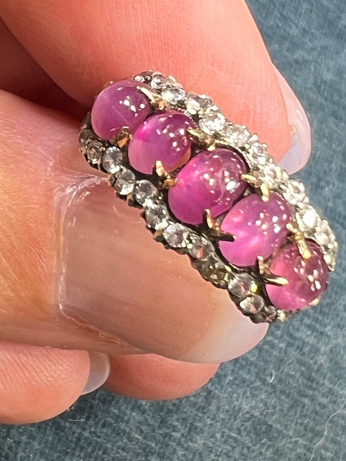 14k Gold Pink STAR SAPPHIRE RUBY Ring w Diamond Halo **Video**