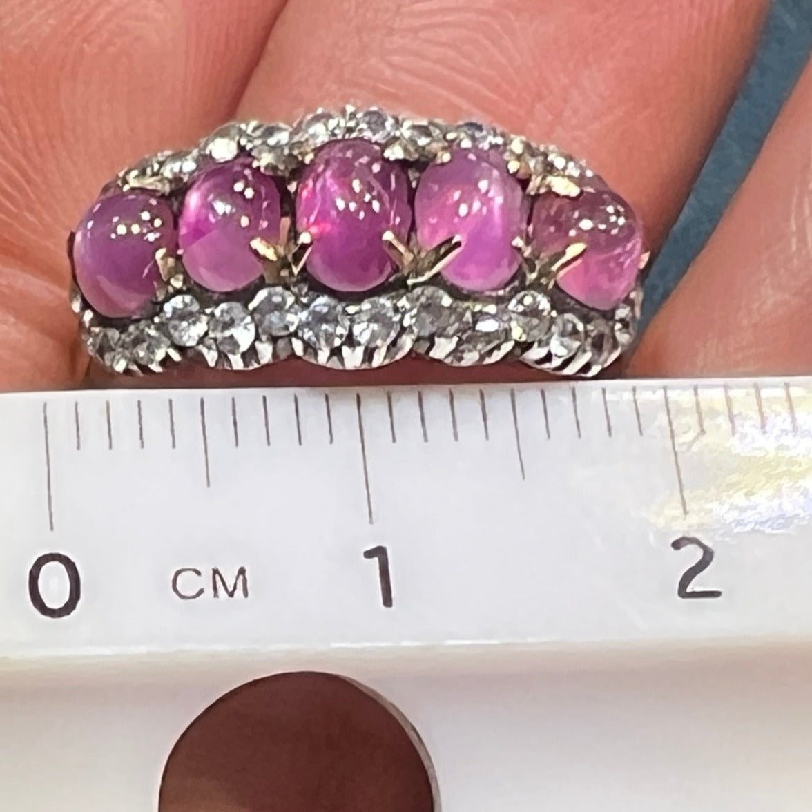 14k Gold Pink STAR SAPPHIRE RUBY Ring w Diamond Halo **Video**