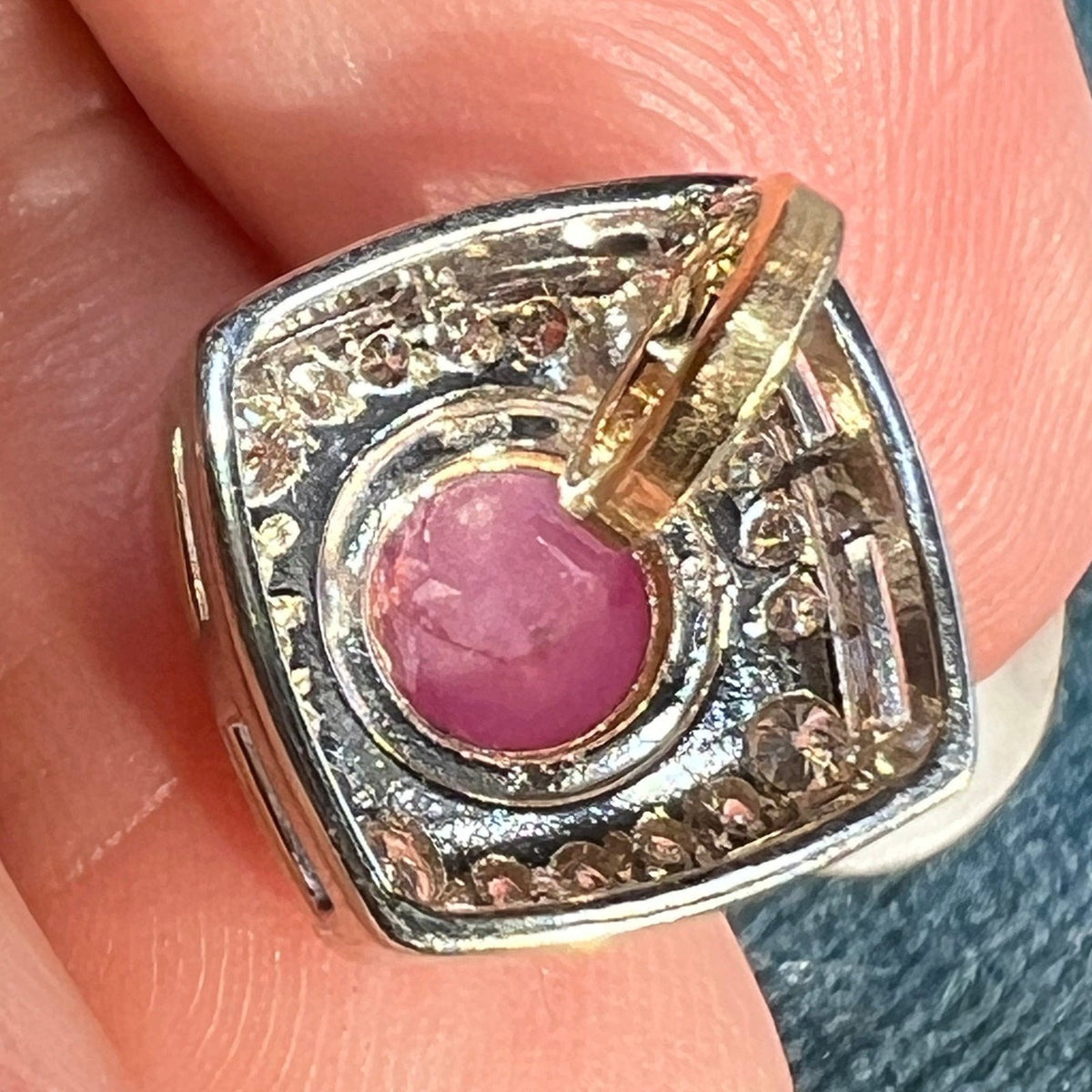 14k Gold Pink Star Sapphire Ruby Pendant w Diamond Halo *Video* B