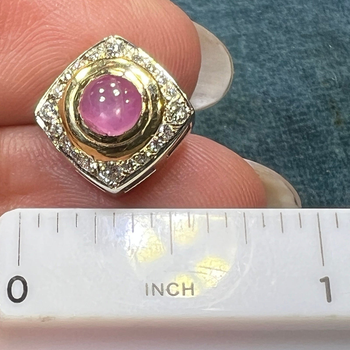 14k Gold Pink Star Sapphire Ruby Pendant w Diamond Halo *Video* B