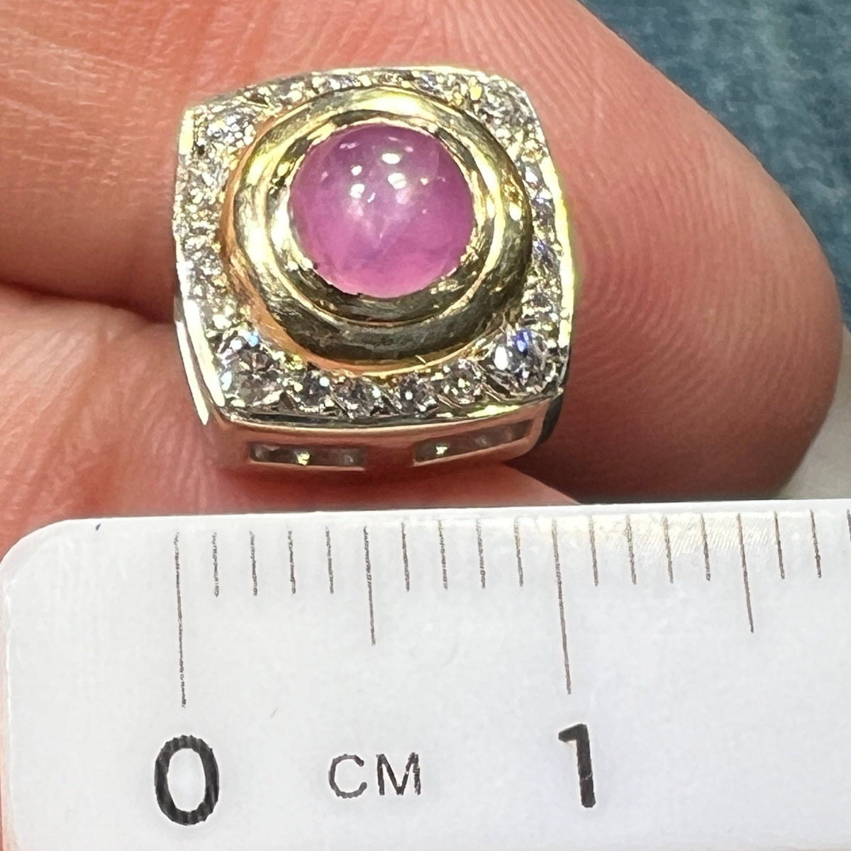14k Gold Pink Star Sapphire Ruby Pendant w Diamond Halo *Video* B