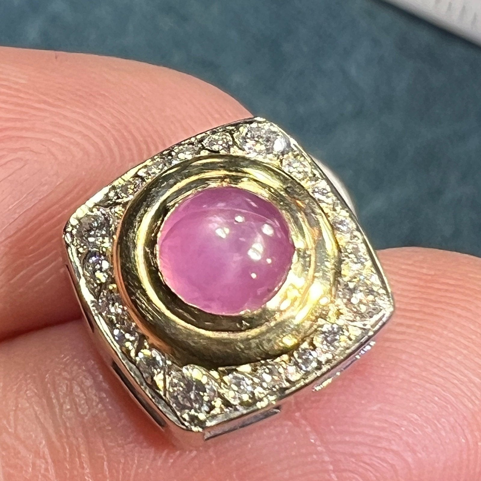 14k Gold Pink Star Sapphire Ruby Pendant w Diamond Halo *Video*