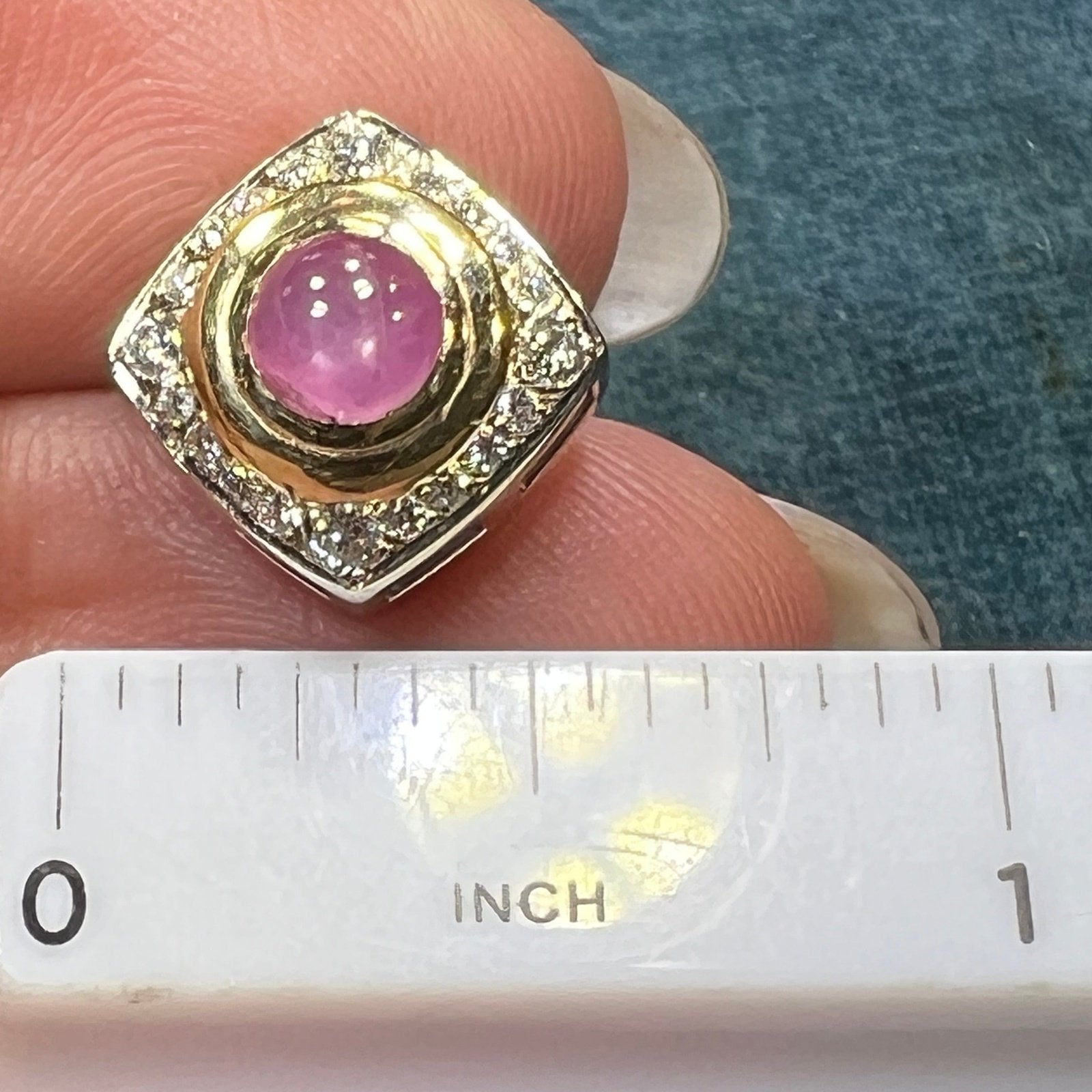 14k Gold Pink Star Sapphire Ruby Pendant w Diamond Halo *Video*