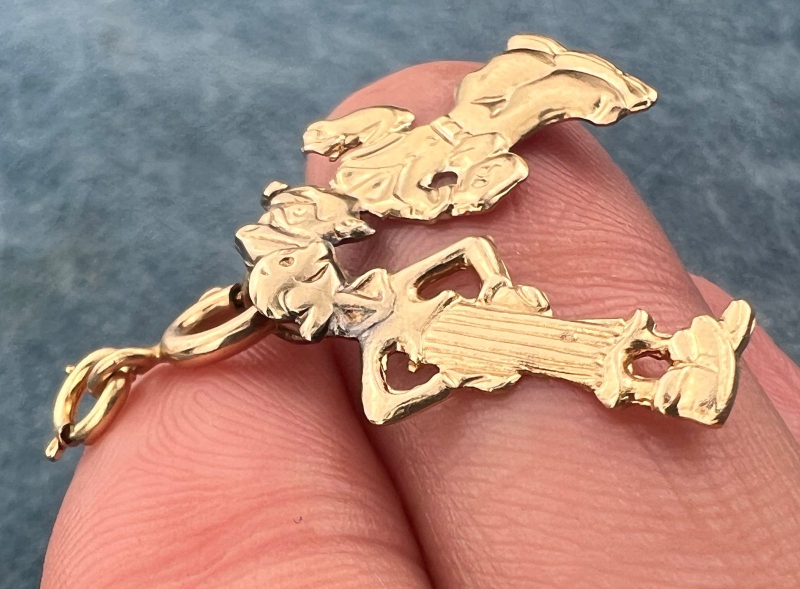 14k Gold Popeye + Olive Oil Pendants. 2 Figures