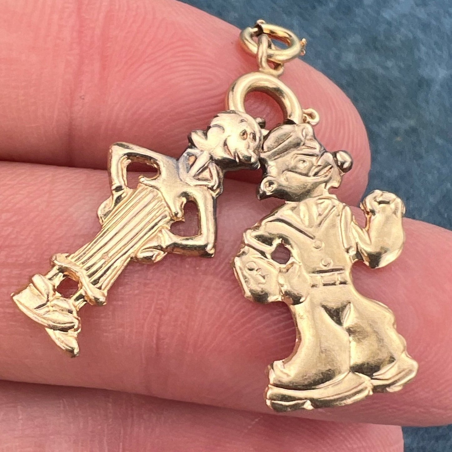 14k Gold Popeye + Olive Oil Pendants. 2 Figures