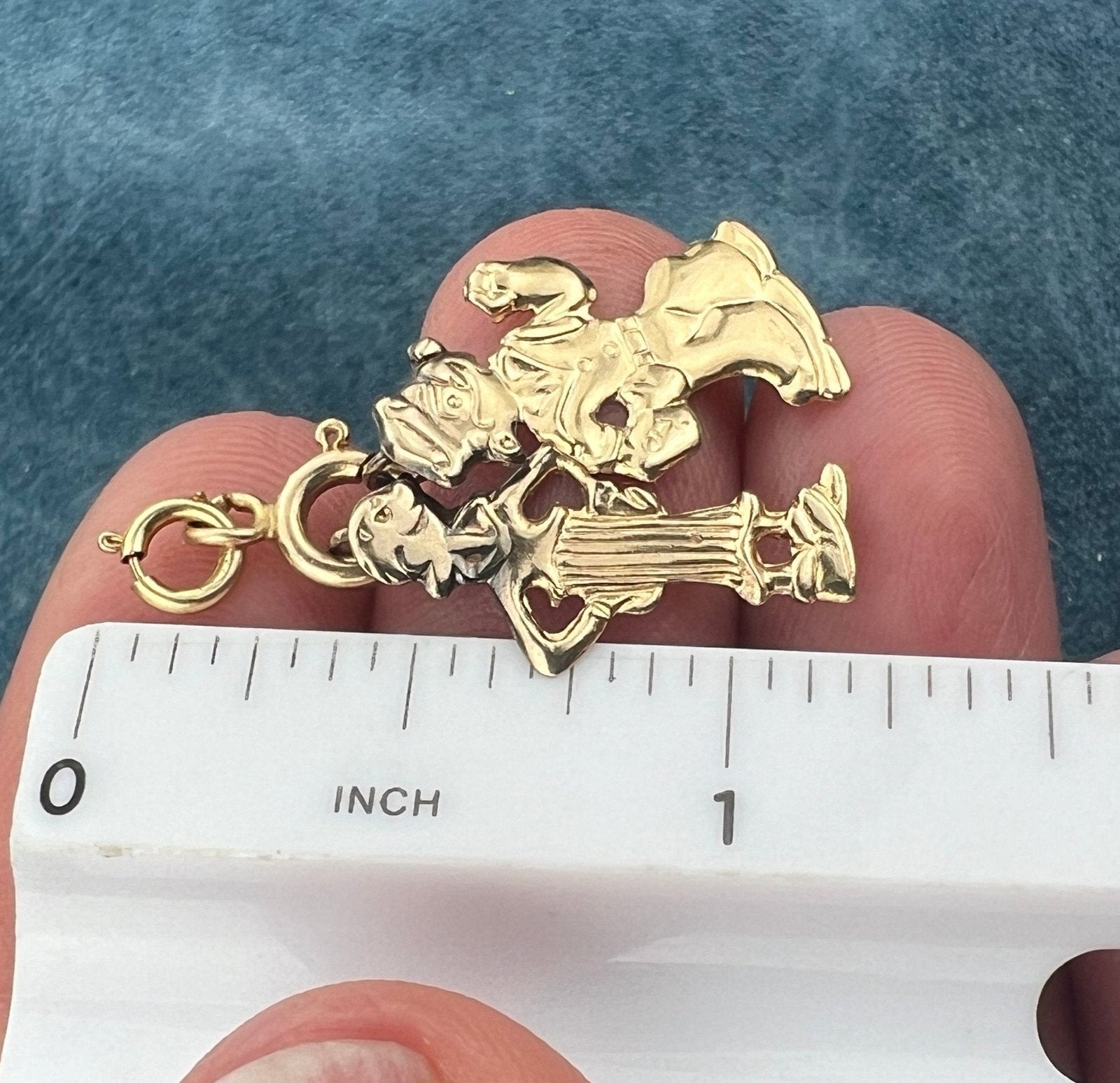 14k Gold Popeye + Olive Oil Pendants. 2 Figures