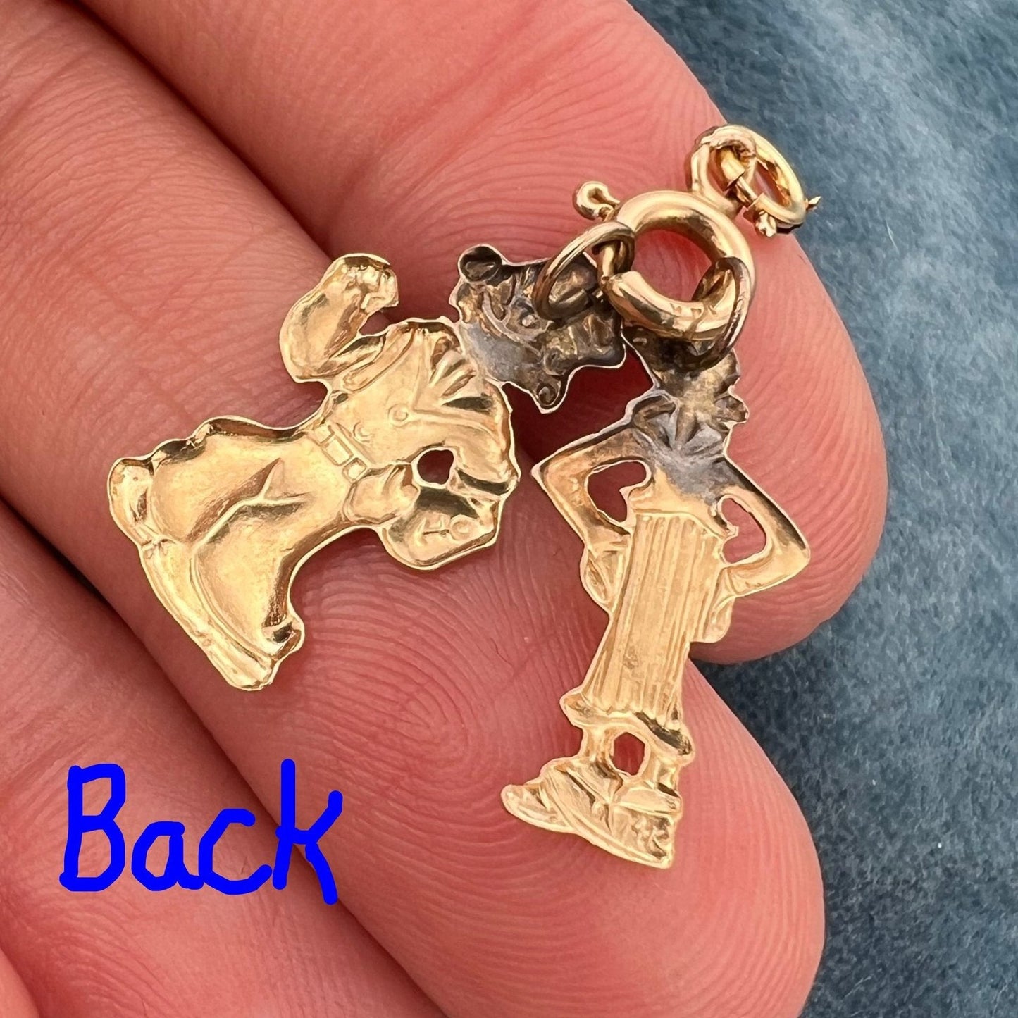 14k Gold Popeye + Olive Oil Pendants. 2 Figures