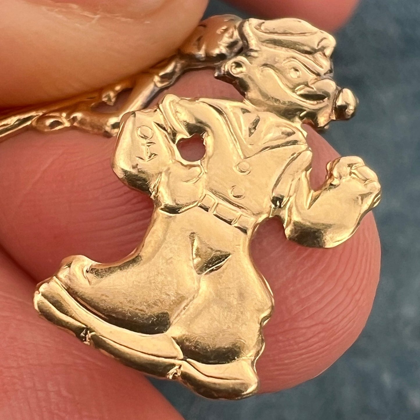 14k Gold Popeye + Olive Oil Pendants. 2 Figures