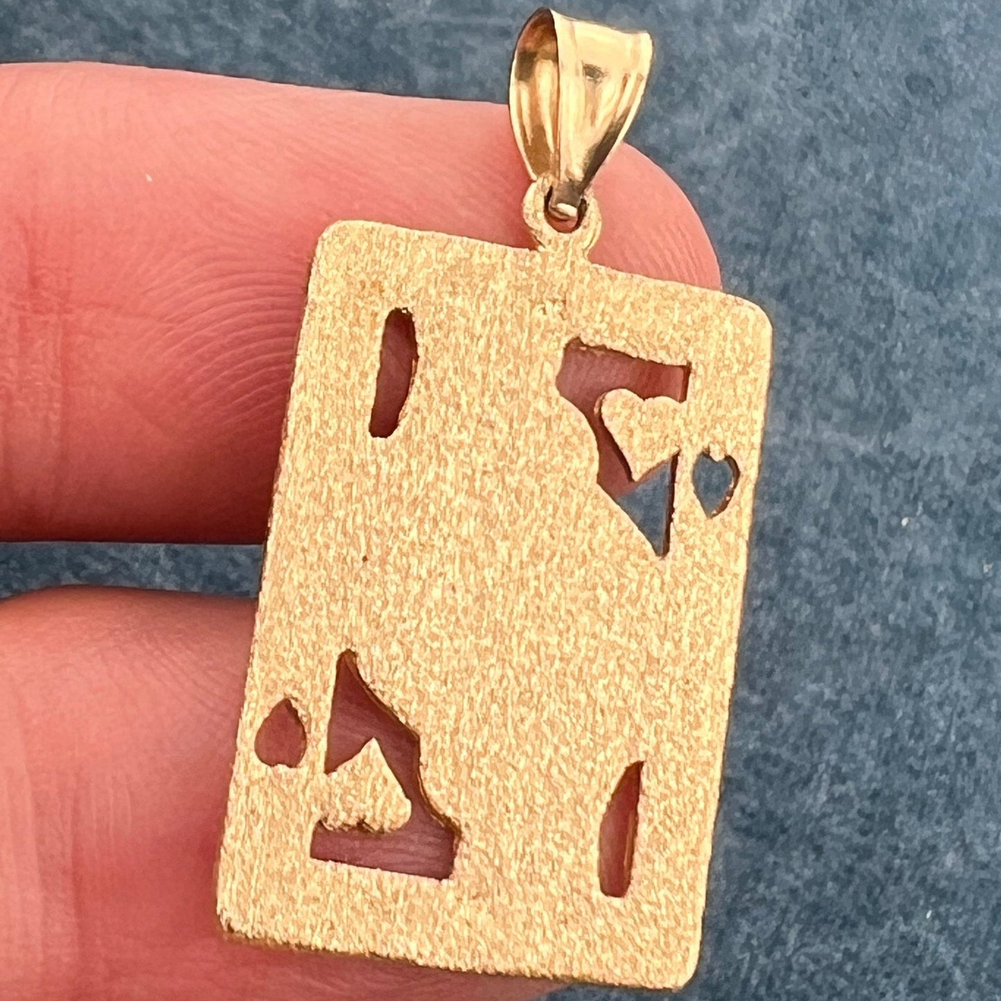 14k Gold Queen of Hearts Cut-Out Playing Card Pendant. 1.25"