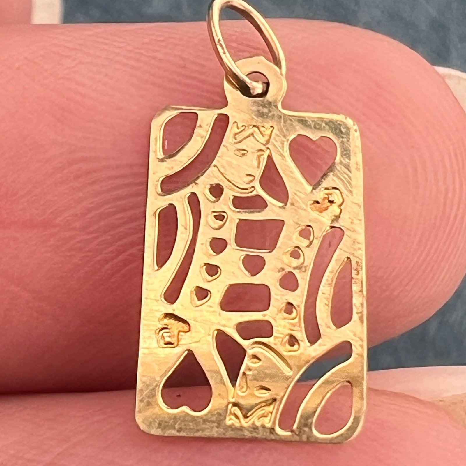 14k Gold Queen of Hearts Playing Card Pendant *Tiny!*
