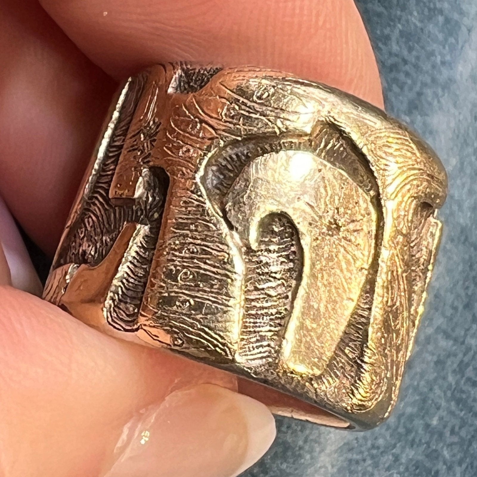 14k Gold RUNES on Silver Wide Artisan Cigar Band Ring. 3/5" + 17g *Video*