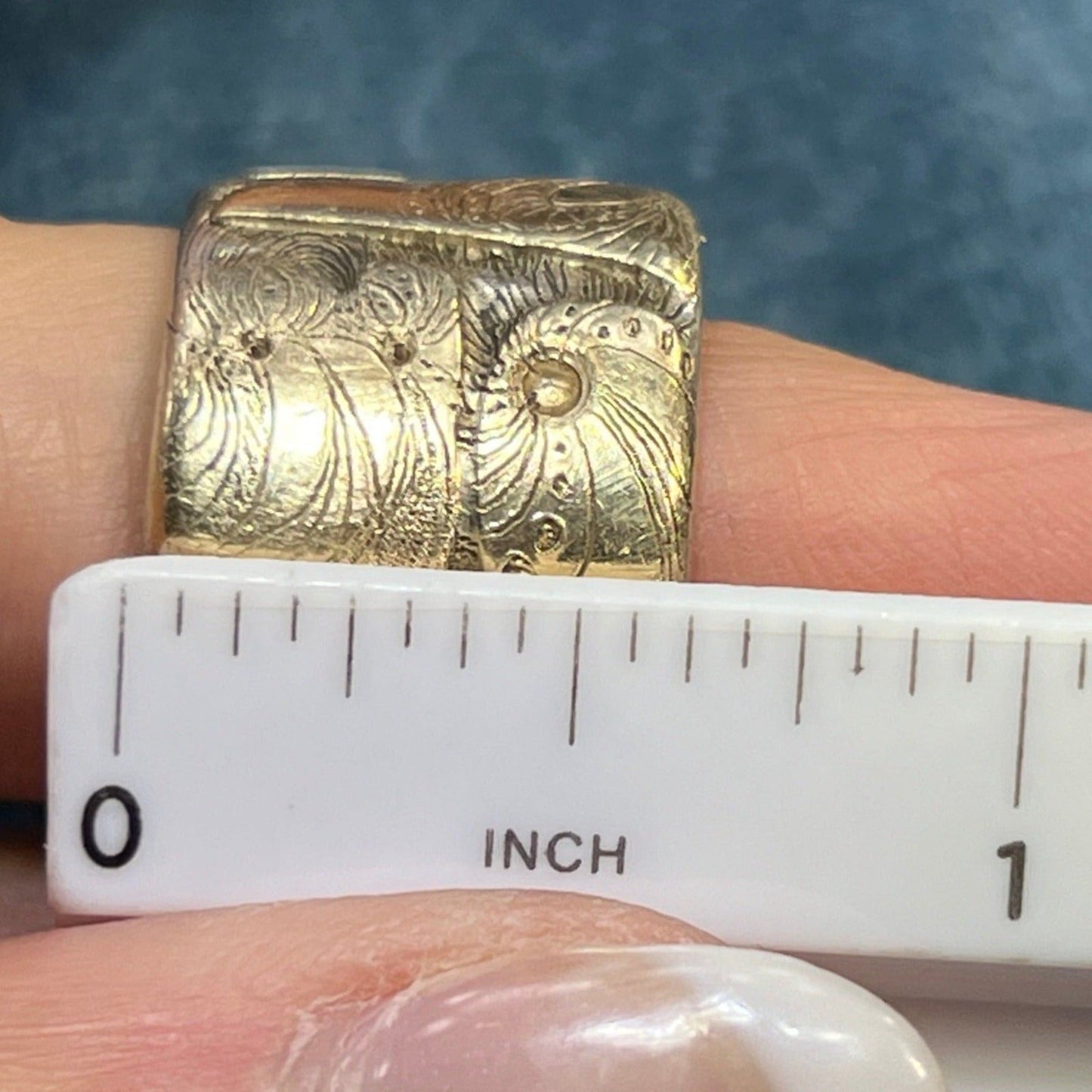 14k Gold RUNES on Silver Wide Artisan Cigar Band Ring. 3/5" + 17g *Video*