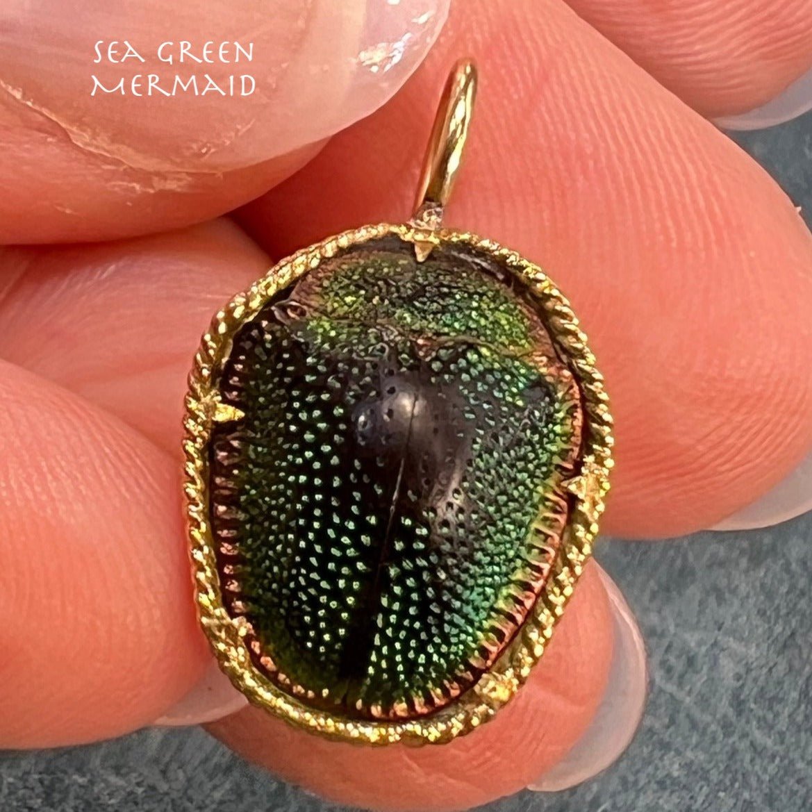 14k Gold Real SCARAB Egyptian Beetle Milgrain Pendant. Victorian A