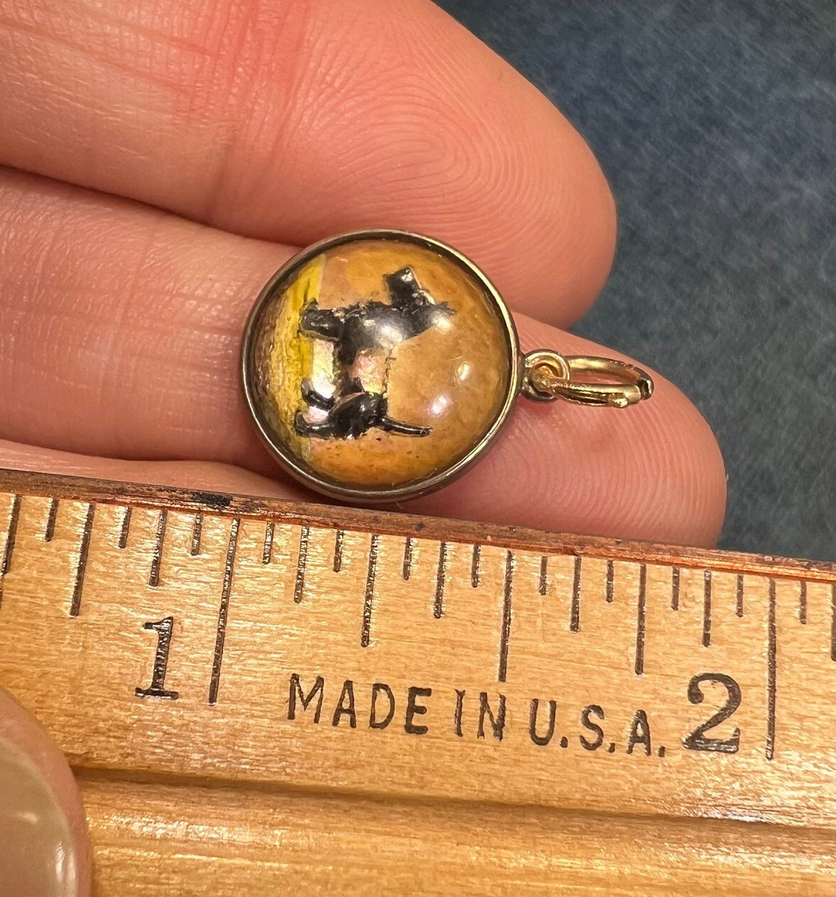 14k Gold Reverse Painted Essex Crystal Scotty Dog BUBBLE Pendant