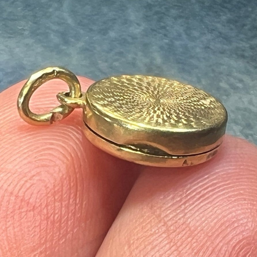 14k Gold Round Locket Pillbox Basket Pendant. Tiny Mementos!