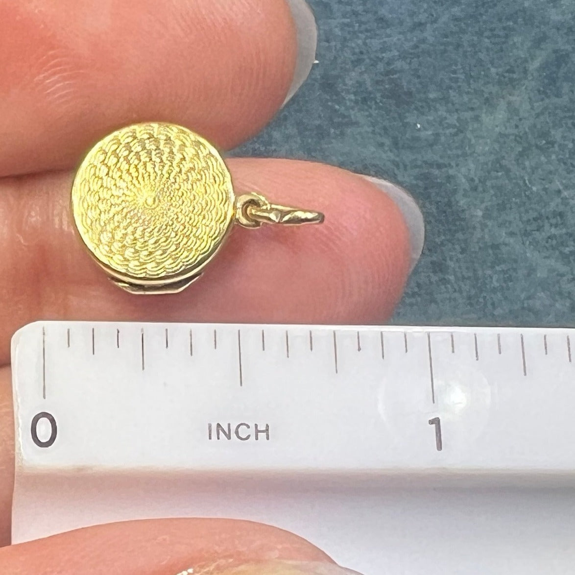 14k Gold Round Locket Pillbox Basket Pendant. Tiny Mementos!