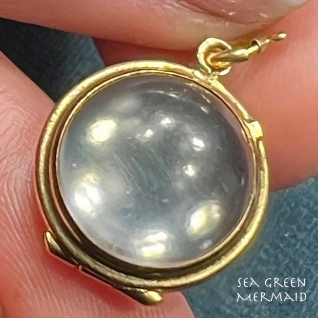 14k Gold Round Photo Memento Crystal BUBBLE Locket Pendant A