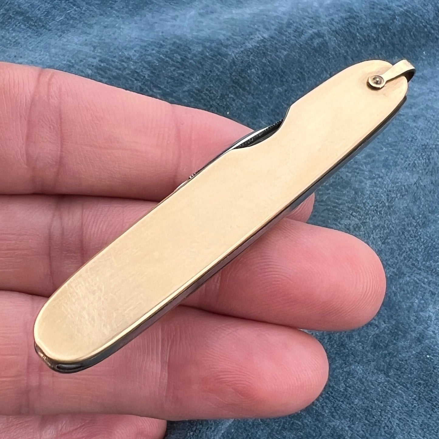 14k Gold Ruler on GF Folding Pocket Knife. Steel Blade + File