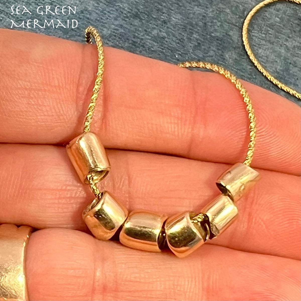 14k Gold Sculptural Barrel Beads on Round Chain Necklace. 11g