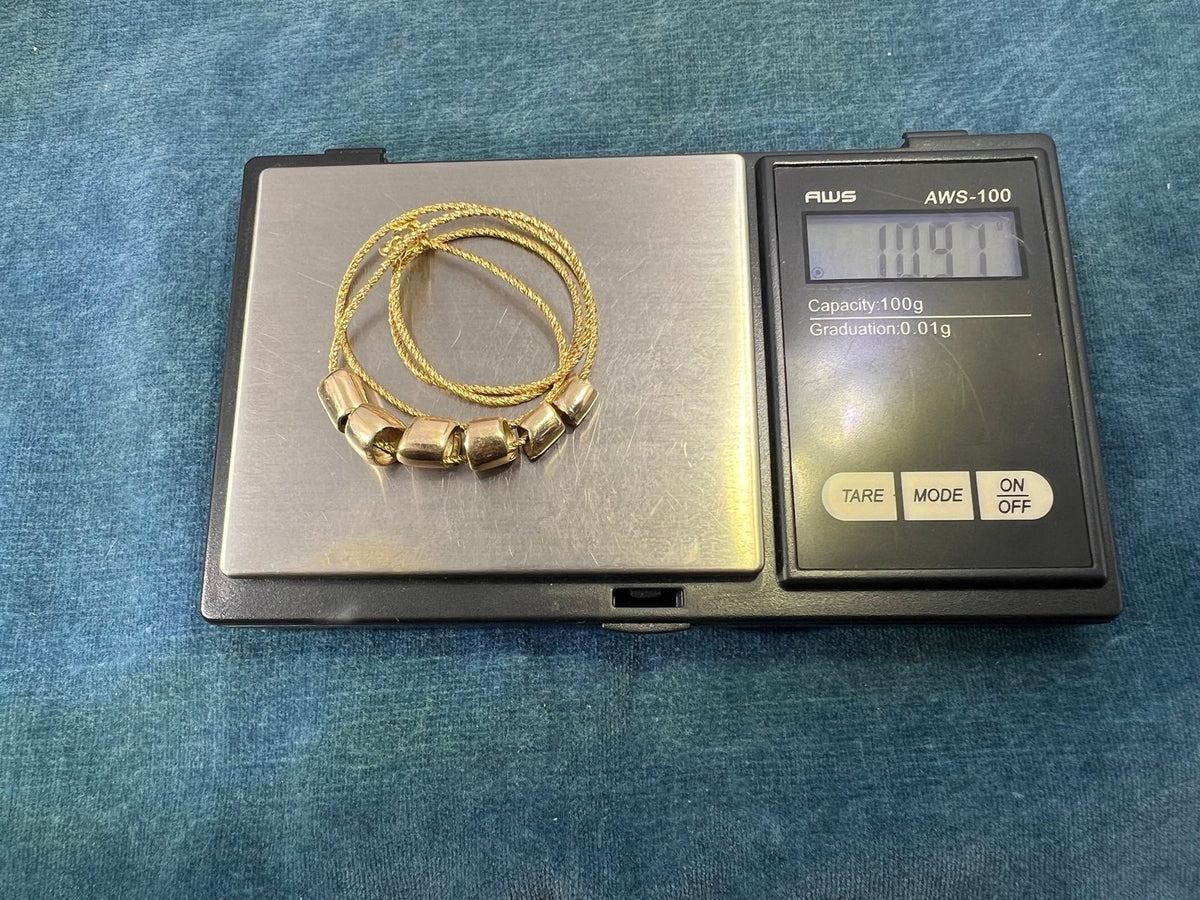 14k Gold Sculptural Barrel Beads on Round Chain Necklace. 11g