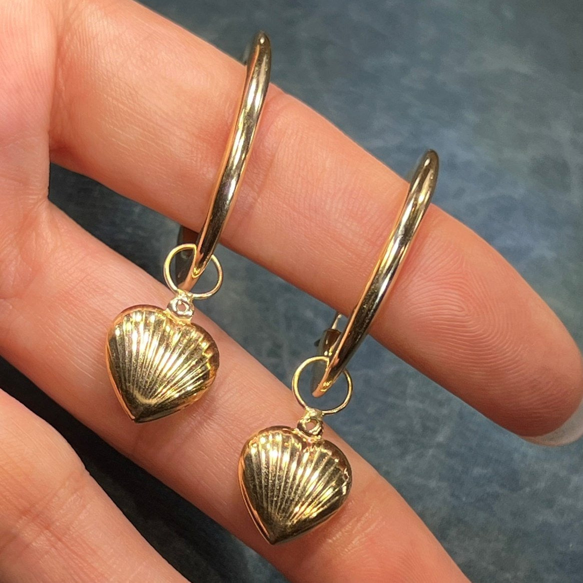 14k Gold Sea Shell Heart Earring Jacket Enhancers. Glam your Hoops!