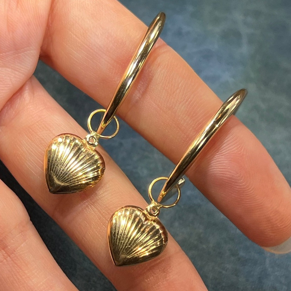 14k Gold Sea Shell Heart Earring Jacket Enhancers. Glam your Hoops!