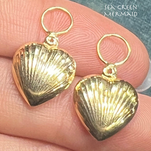 14k Gold Sea Shell Heart Earring Jacket Enhancers. Glam your Hoops!