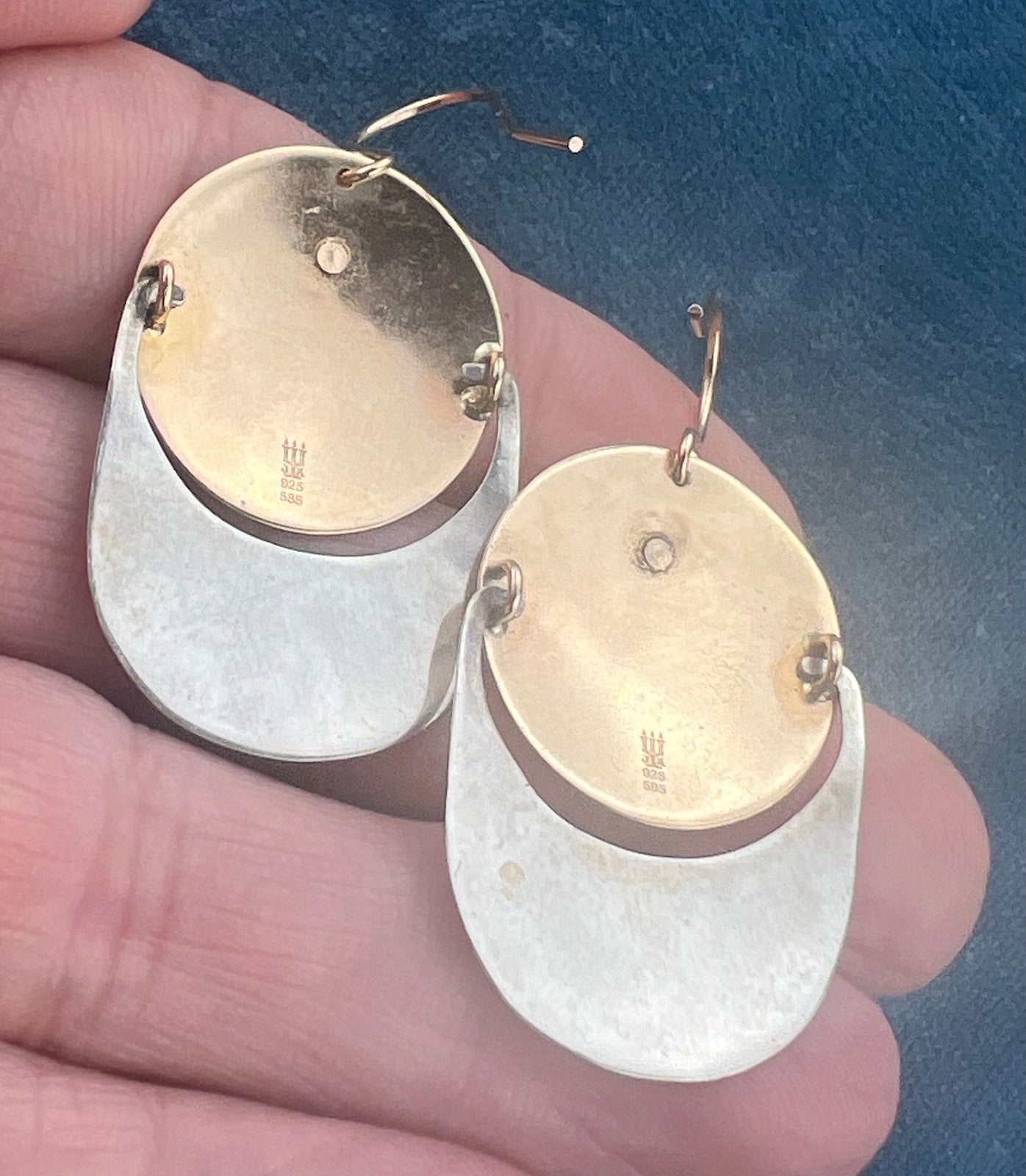 14k Gold + Silver James Avery Modernist Hammered Earrings. 1.5" + 5g Kinetic!
