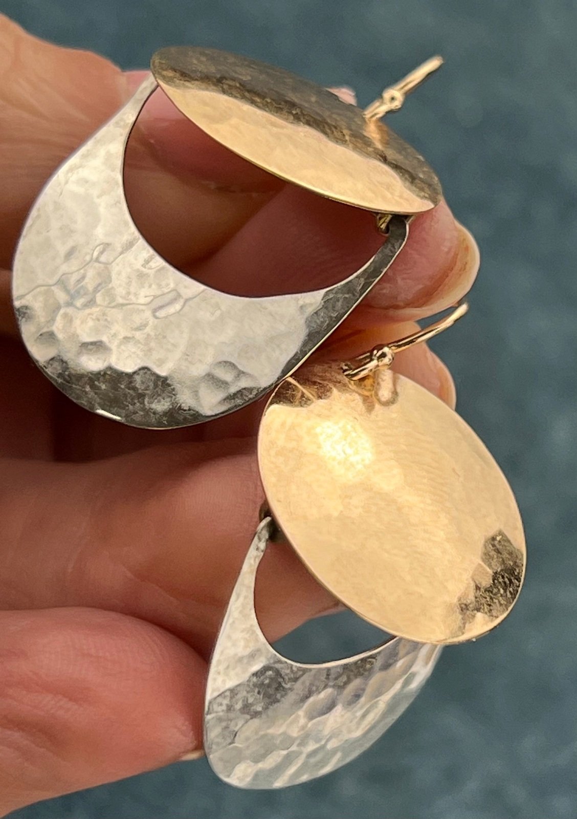 14k Gold + Silver James Avery Modernist Hammered Earrings. 1.5" + 5g Kinetic!