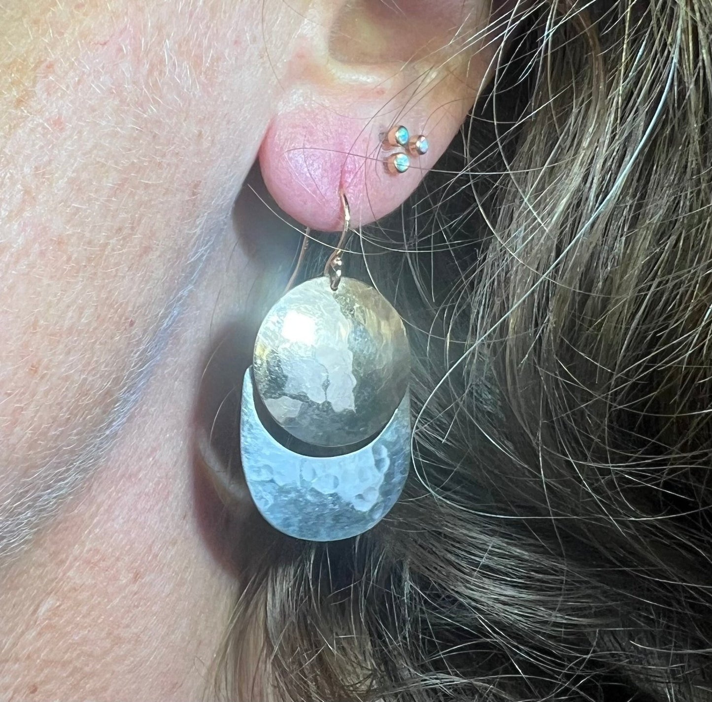 14k Gold + Silver James Avery Modernist Hammered Earrings. 1.5" + 5g Kinetic!
