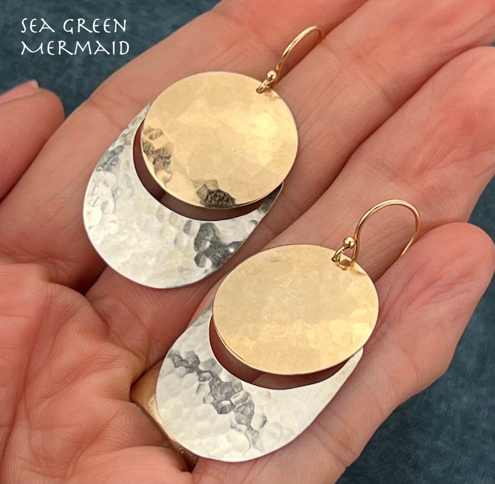14k Gold + Silver James Avery Modernist Hammered Earrings. 1.5" + 5g Kinetic!
