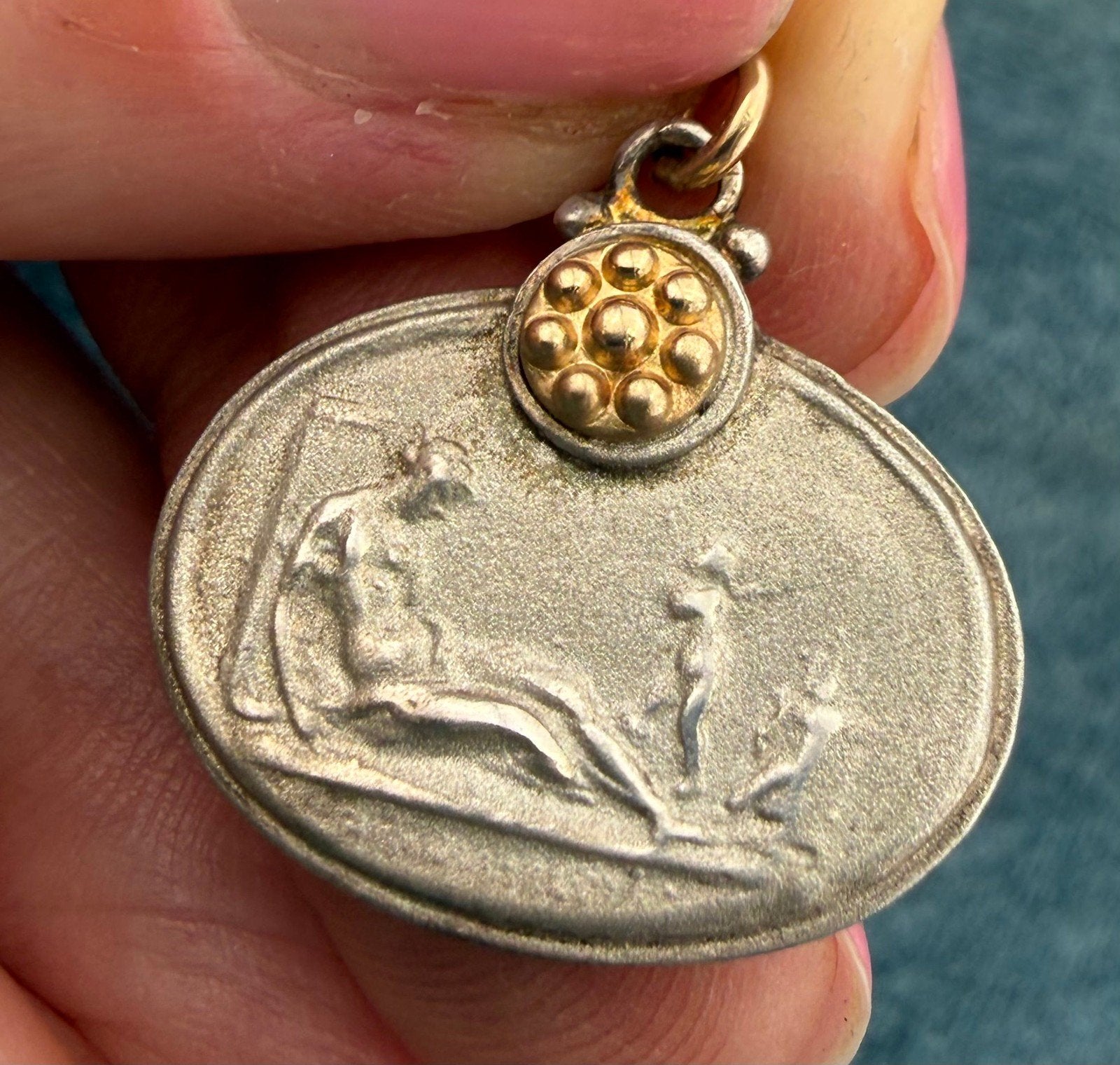 14k Gold + Silver Mother + Babies Intaglio Pendant. "I nurtured, I loved unconditionally"