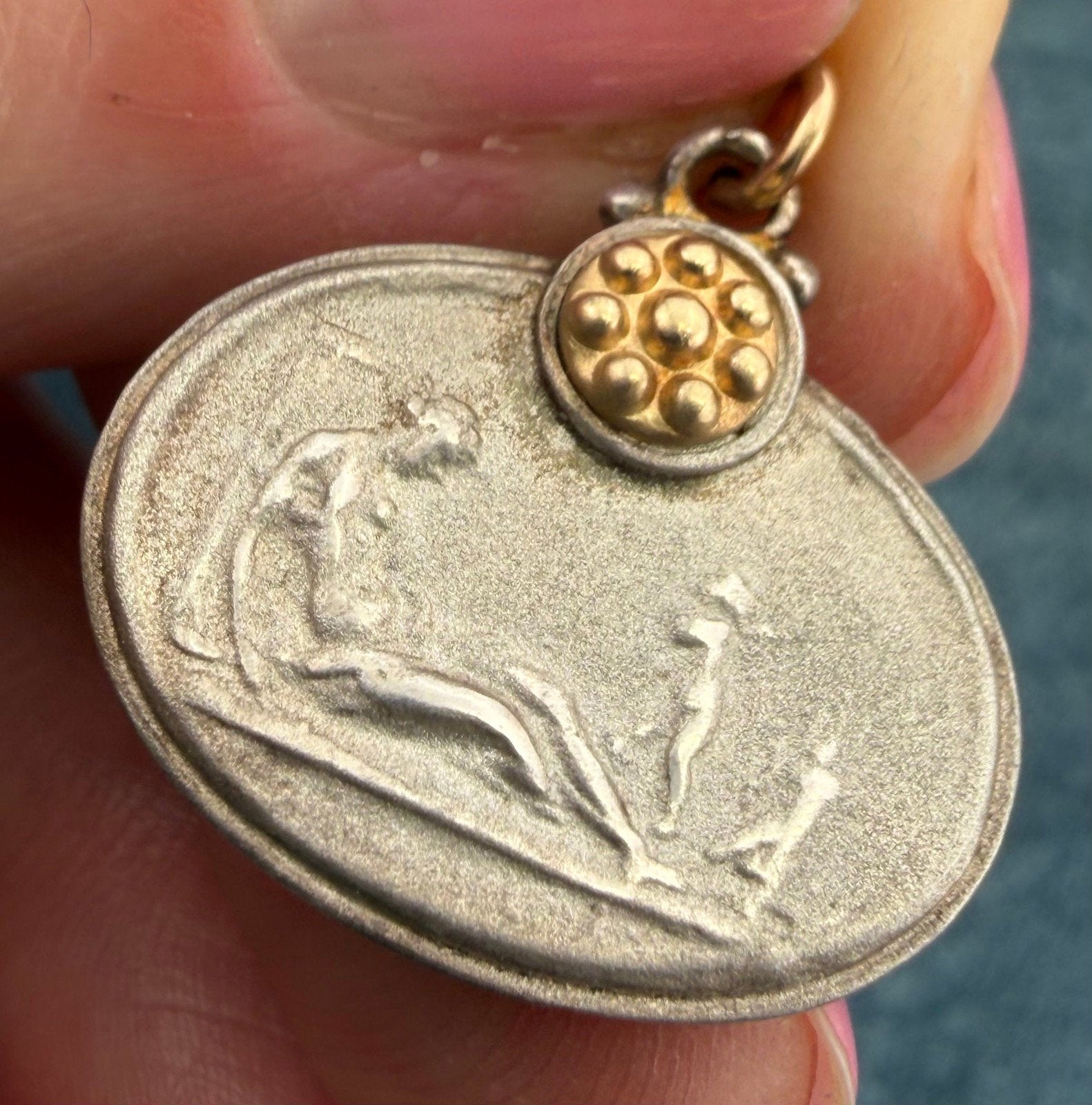 14k Gold + Silver Mother + Babies Intaglio Pendant. "I nurtured, I loved unconditionally"