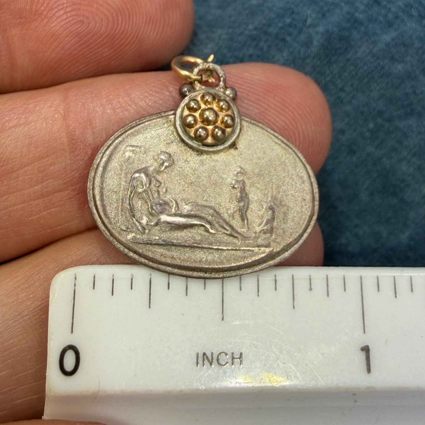 14k Gold + Silver Mother + Babies Intaglio Pendant. "I nurtured, I loved unconditionally"