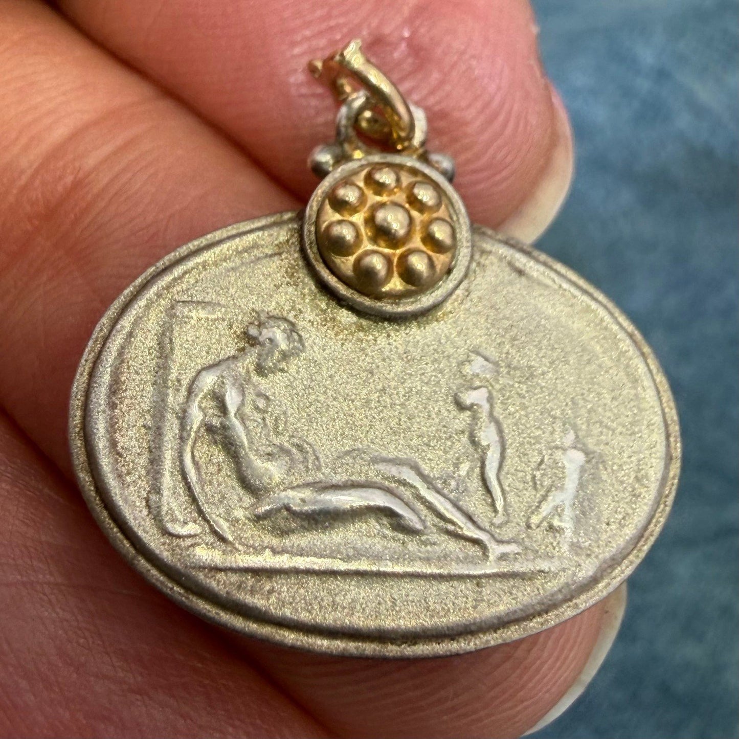 14k Gold + Silver Mother + Babies Intaglio Pendant. "I nurtured, I loved unconditionally"