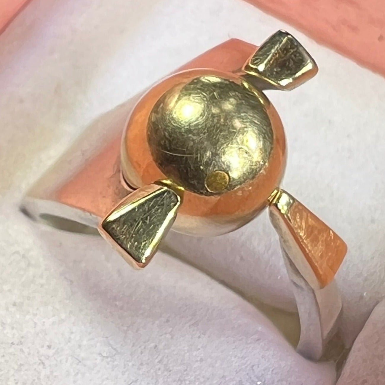 14k Gold + Silver Ring w 14k Gold Ball + 11 Interchangeable Gems. Modernist