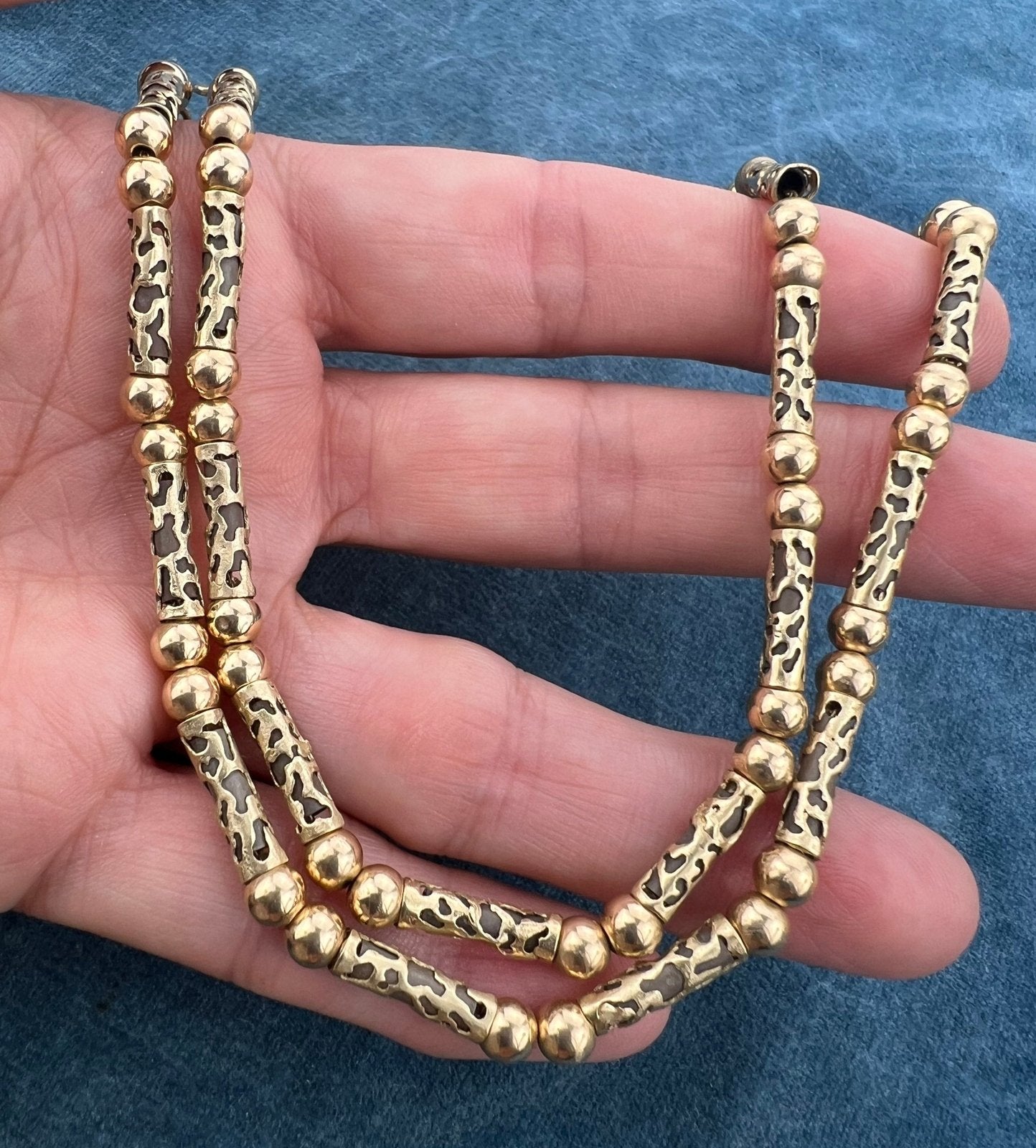 14k Gold + Silver Tribal 2-Tone Lantern Bead Chain Necklace. 17g